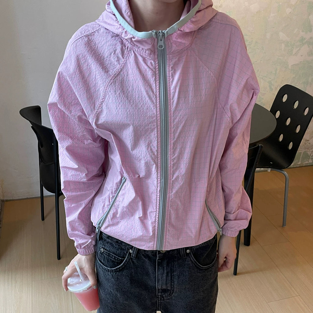 MMBBT Plaid Hooded Drawstring Short Jacket
