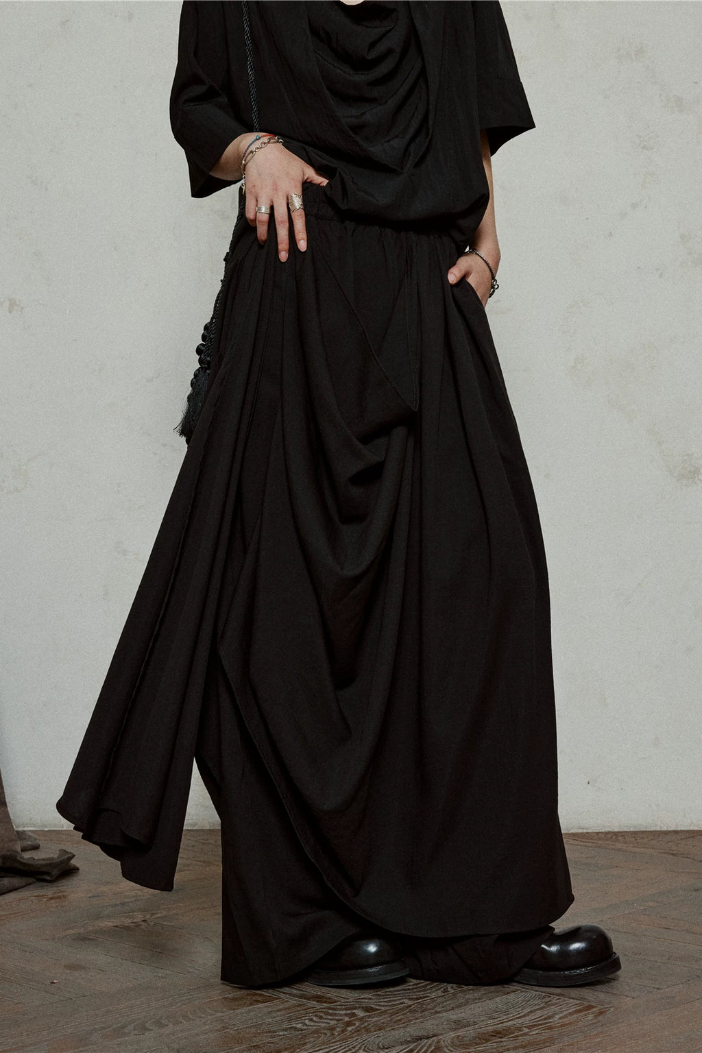 SUNYVONNE Irregular Double-layer Streamer Wide-leg Pants