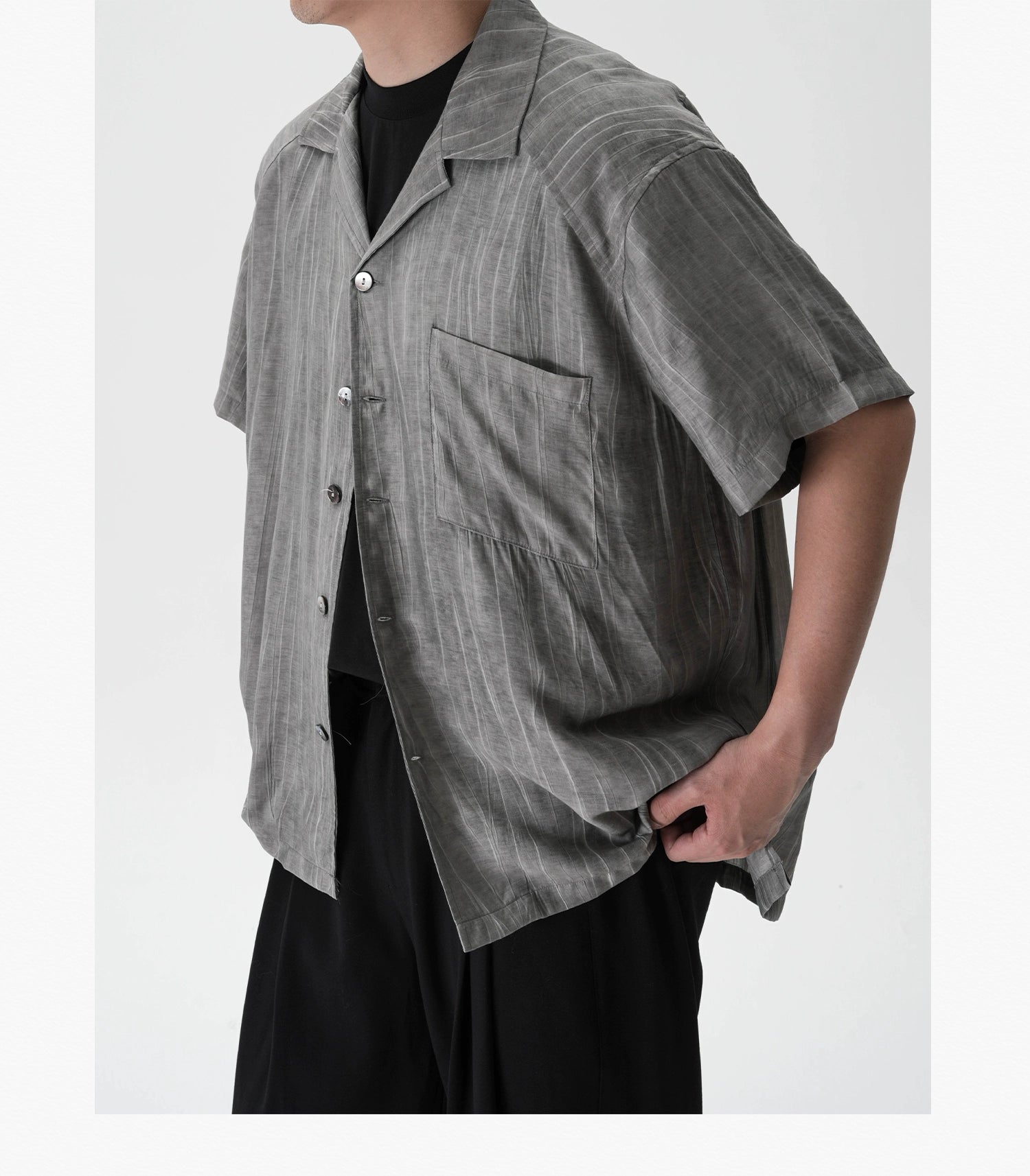 AWT Do Old Stir-fry Wash Pleated Texture Loose Shirt
