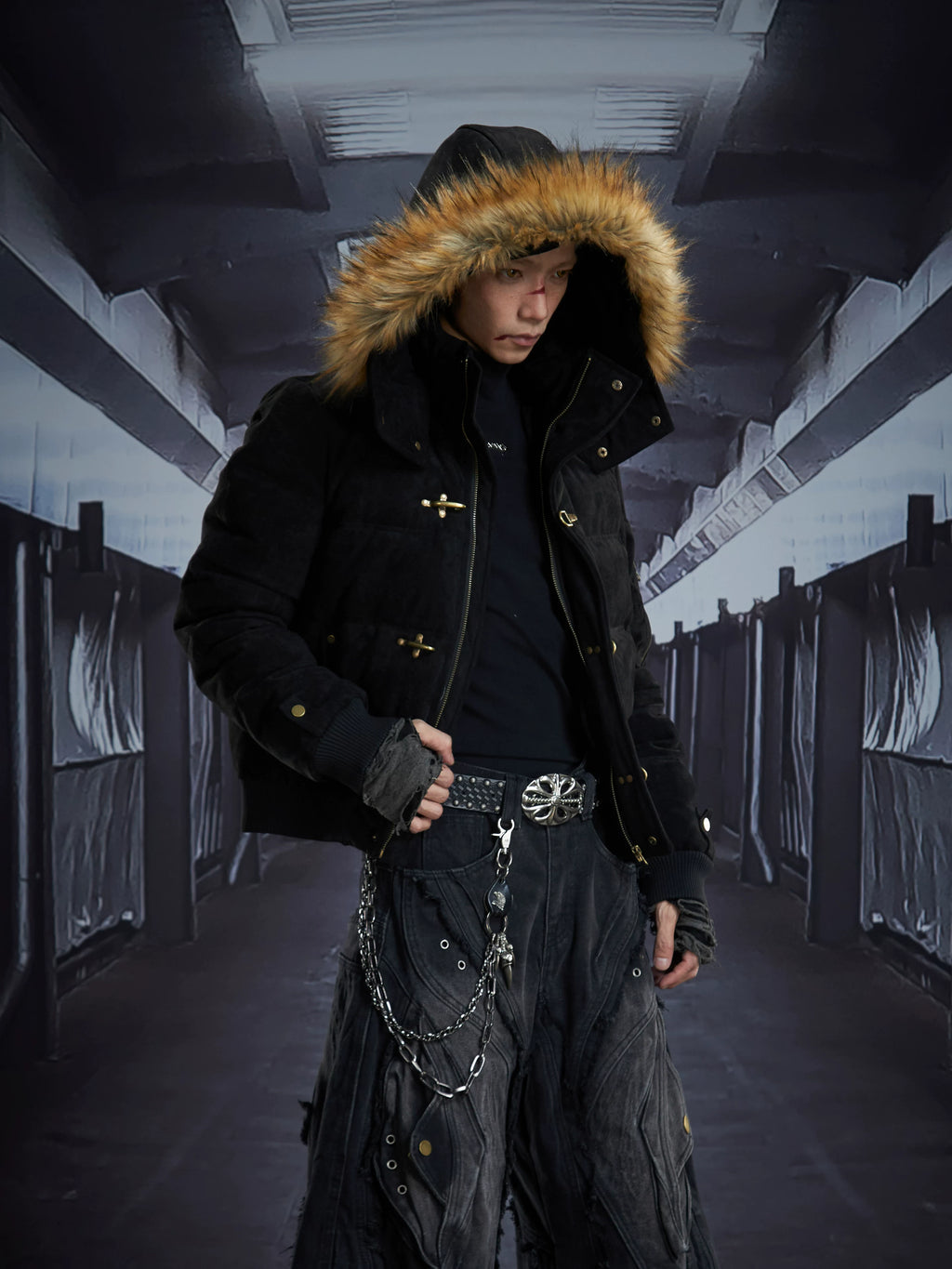 NOMANIAI Vintage Suede Hooded Removable Stand-Up Jacket