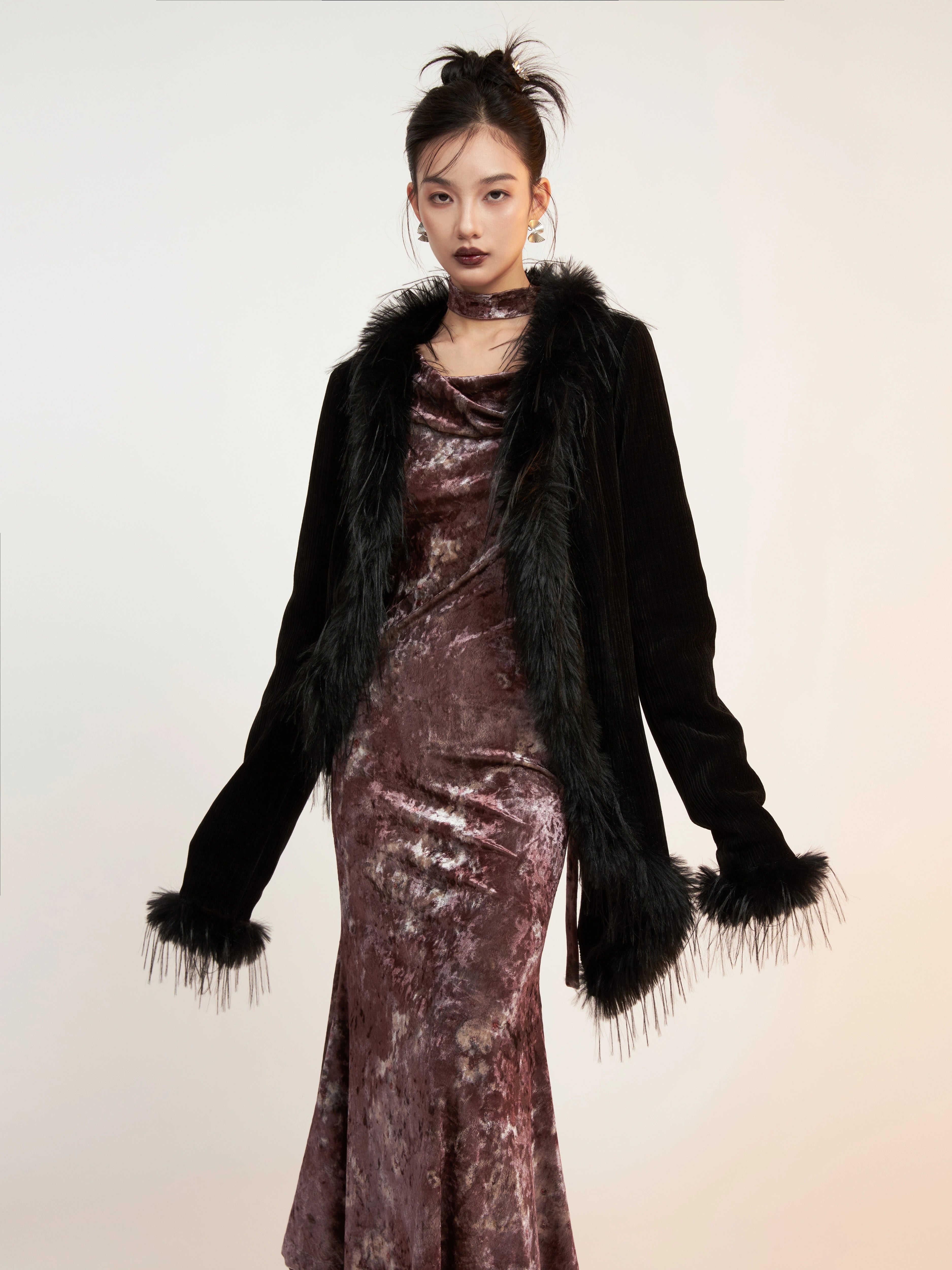 Eidolon Grain Vintage Fur Collar Irregular Fur Short Jacket