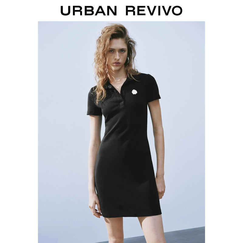 URBAN REVIVO Retro College Three-dimensional Decorative Short-sleeved Dress