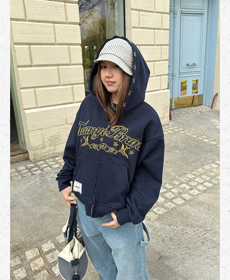 CCYE Vintage Star Embroidered Hooded Sweater Jacket