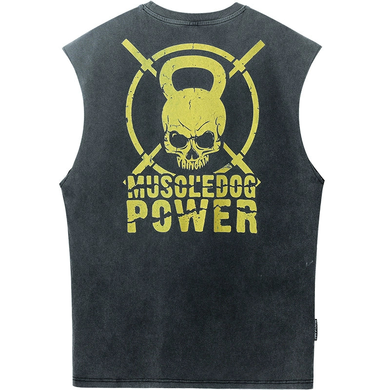 Muscle Dog Skull Print Loose Vest