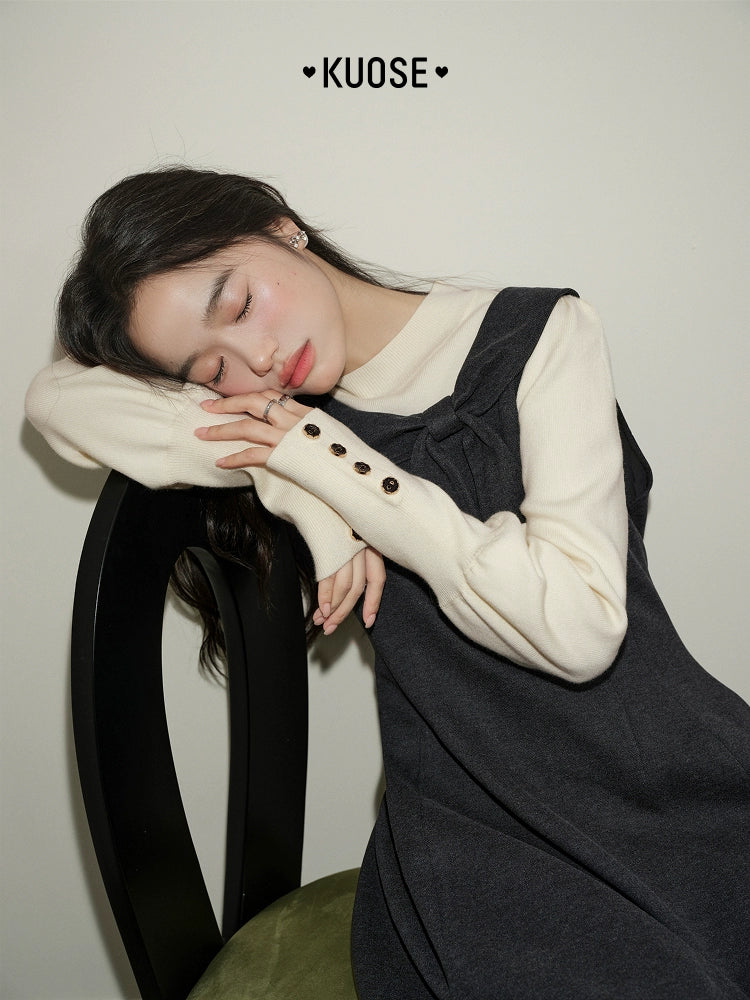 Kuose Waist and Inner Knitted Sweater Dress Two-piece Set