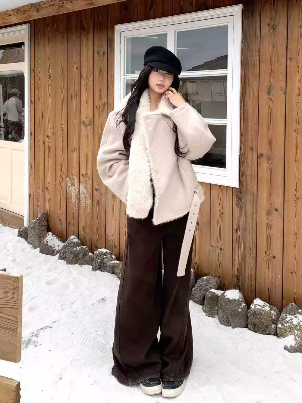 WITHMIN Fleece Warm Loose Short Woolen Coat