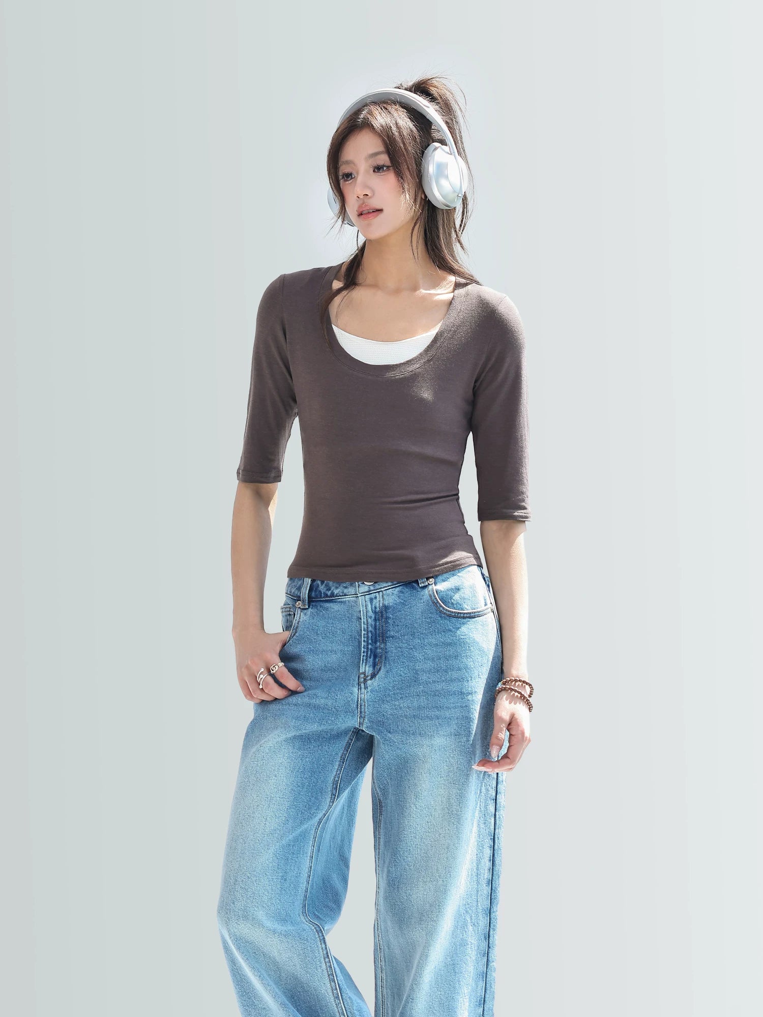 CHANT2nd Tencel Wool Casual Middle Sleeve Tee