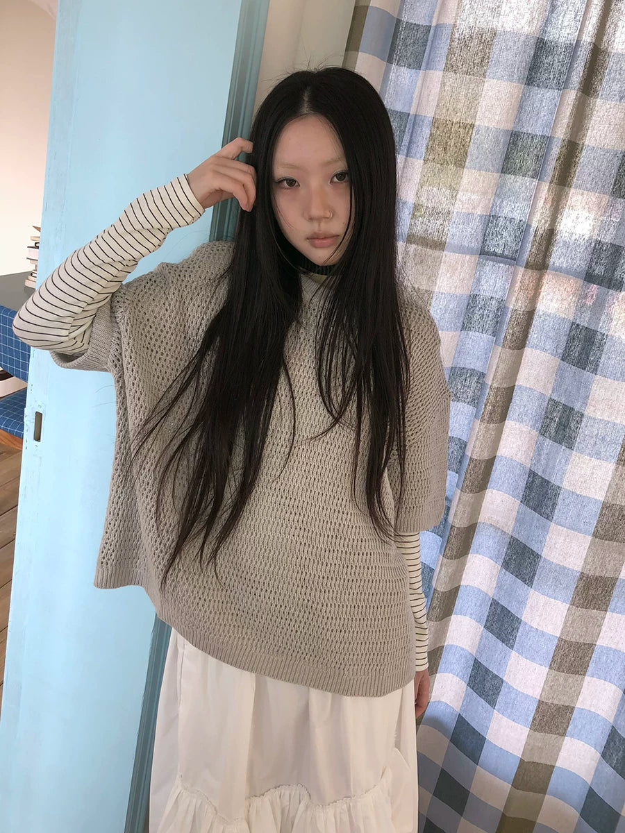 Ang: Project Hollow Round Neck Pullover Knitting Tee