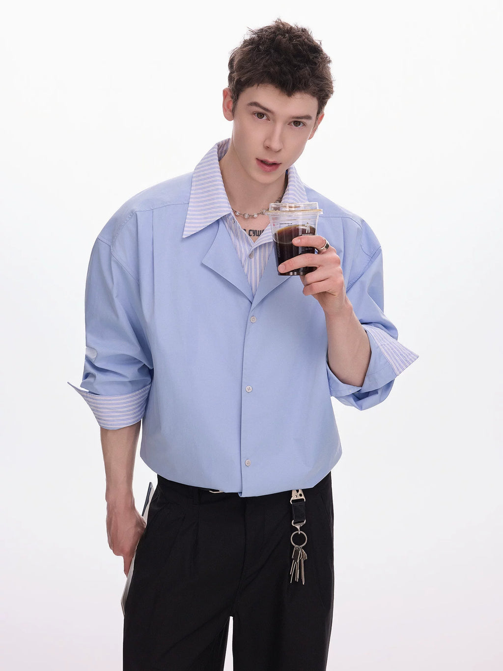 CHOR Fake Two-piece Lapel Spliced Striped Shirt