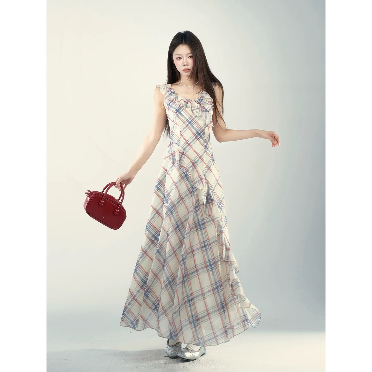 Wildberry V Neck Plaid Waist Dress