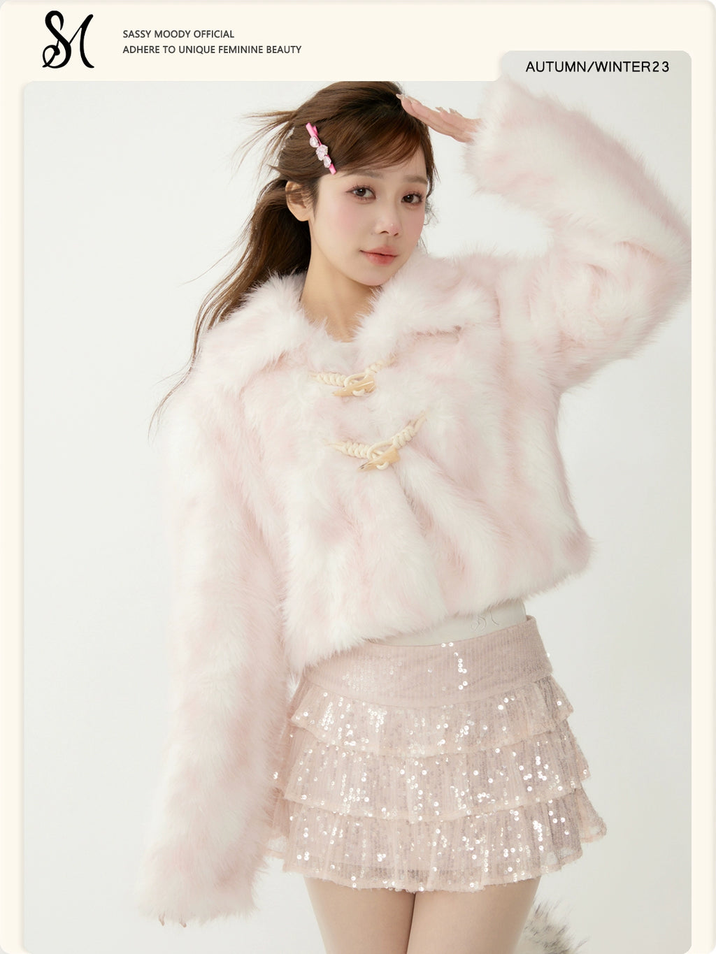 SASSY MOODY Gradual Change Sweet Imitation Fur Fur Short Coat