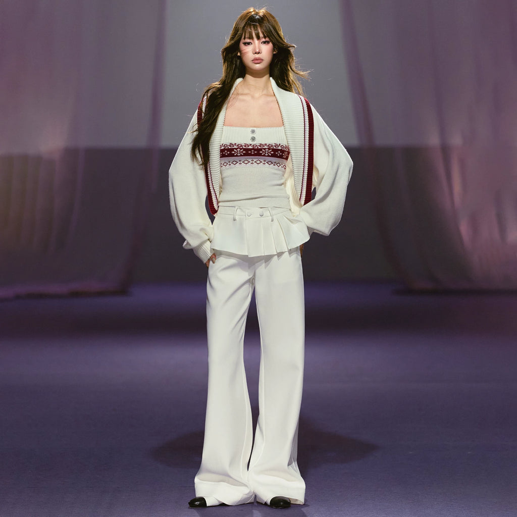 AGAM Fake Two-piece Pleated Straight Trousers