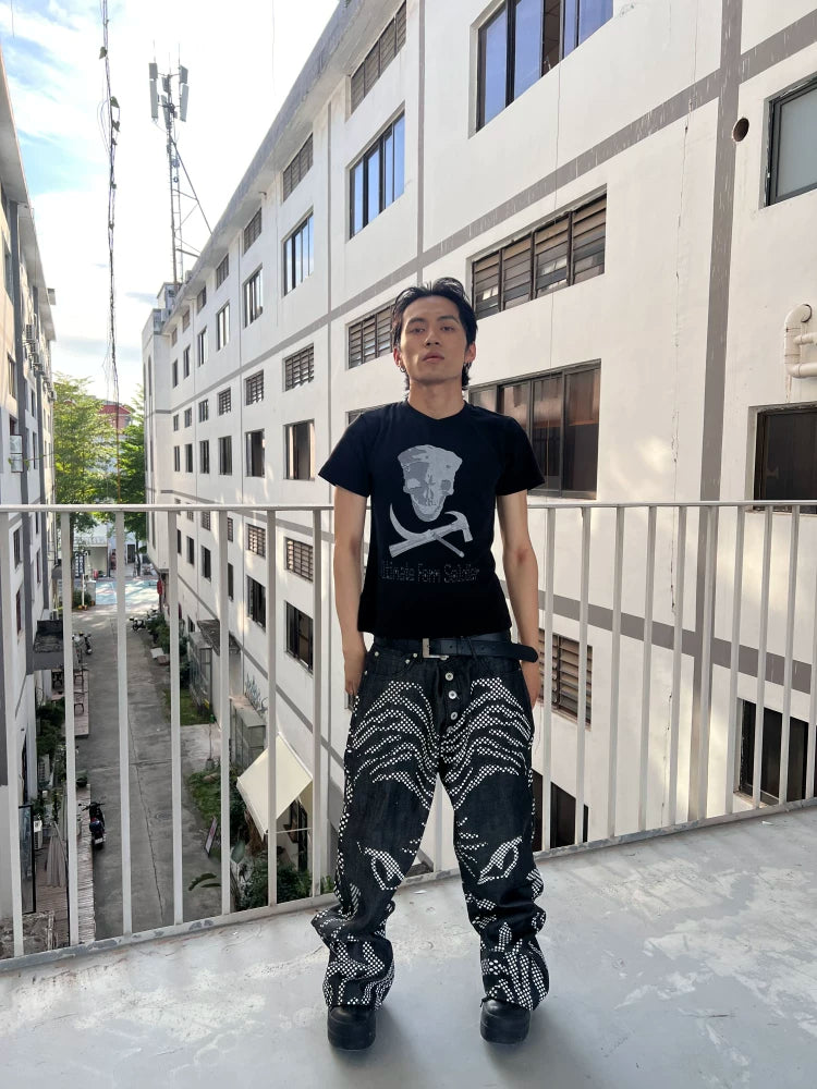 CHAI White Ink Skull Printing Comfortable Slim Tee