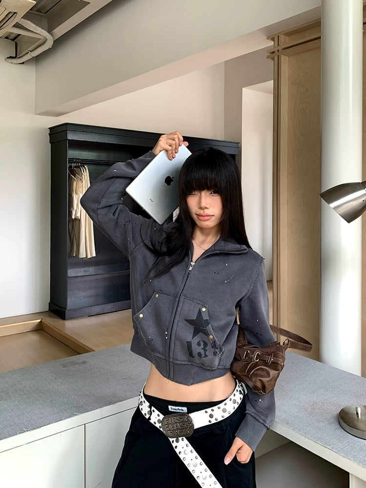 EAHO Retro Rivet Splash Cardigan Sweater