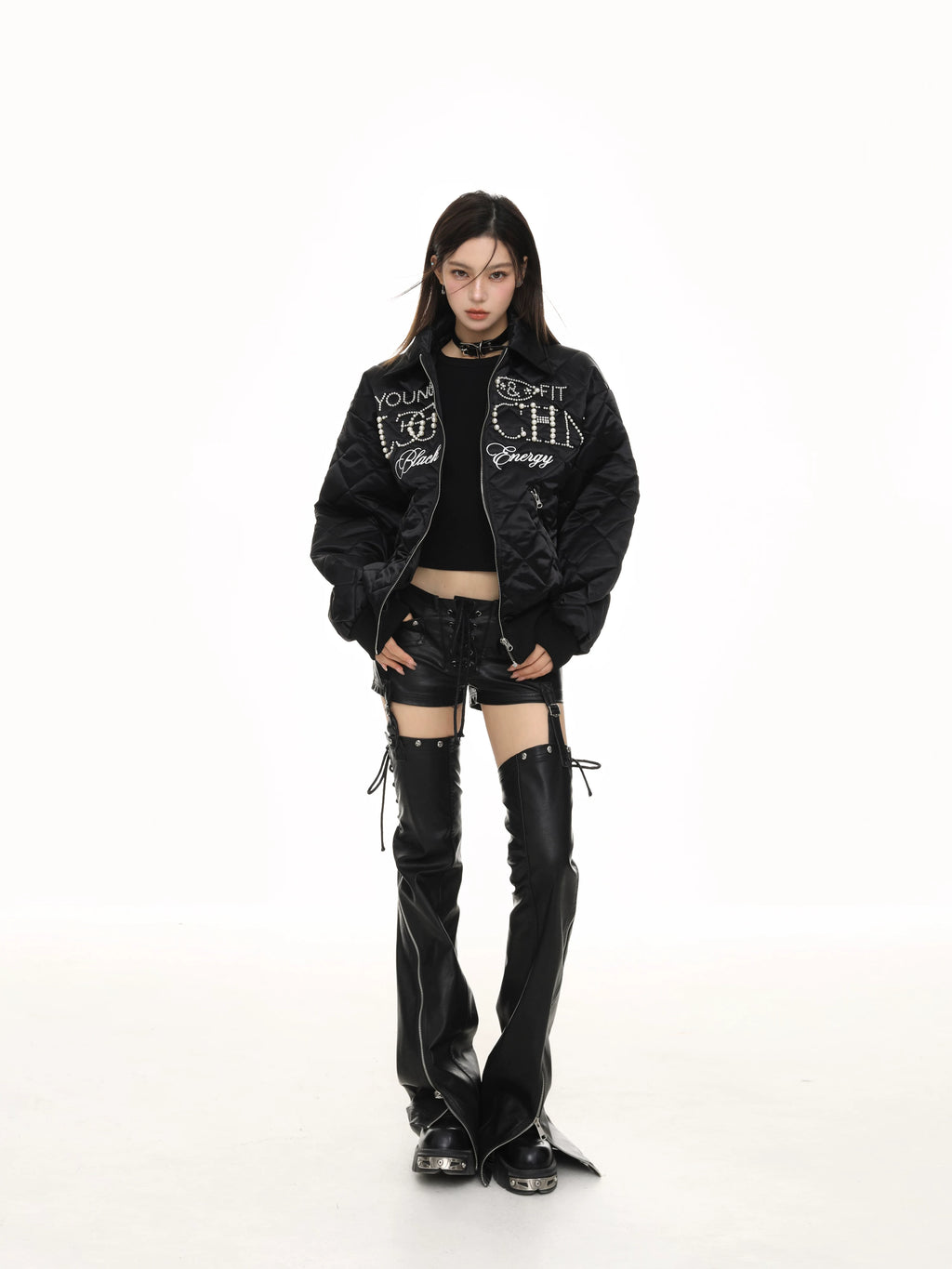 KDASE Diamond Embroidered Pearl Thickened Thermal Jacket