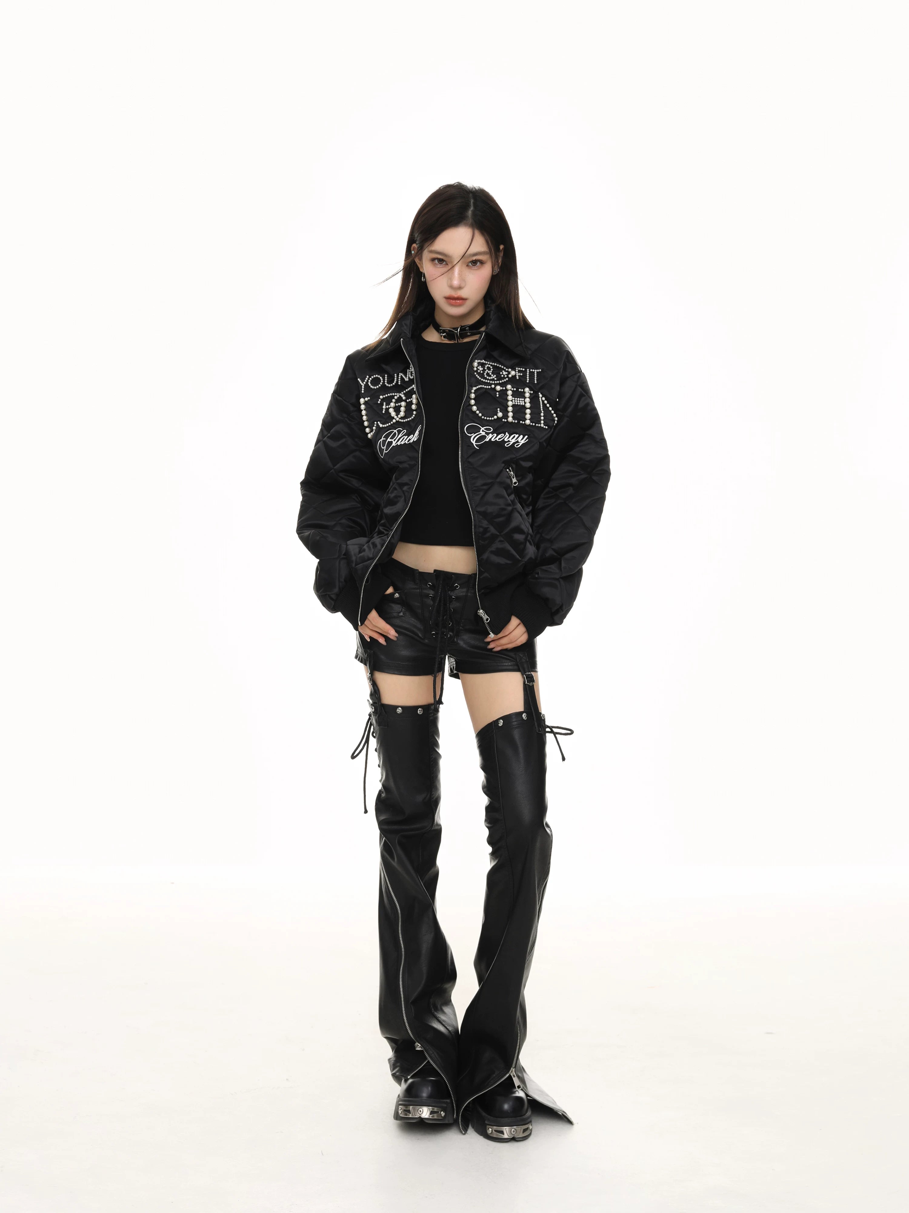 KDASE Diamond Embroidered Pearl Thickened Thermal Jacket