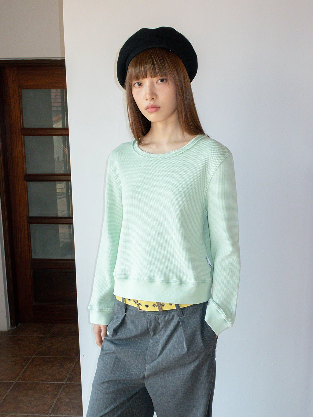 FUNKYFUN Waffle Loose Short Sweater