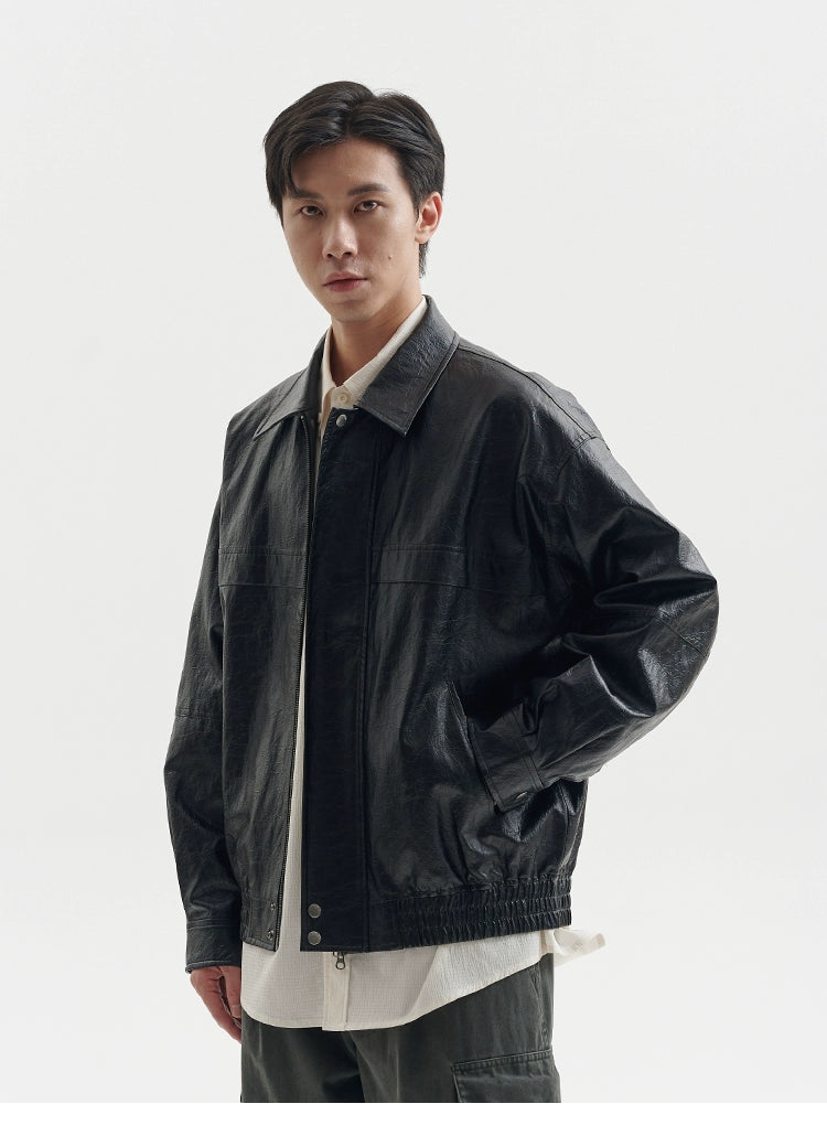 BUTTBILL Make Old Casual Vintage Leather Jacket