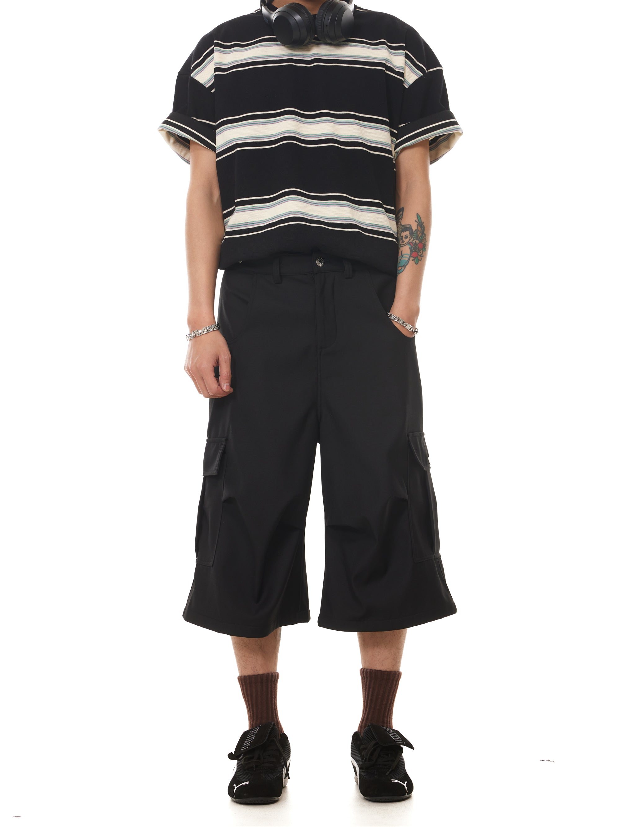 BTSG Pleated Multi-Pocket Suit Over Knee Shorts