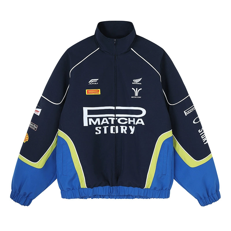 MATCHA STORY Contrasting Stitched Stand-up Collar Jacket