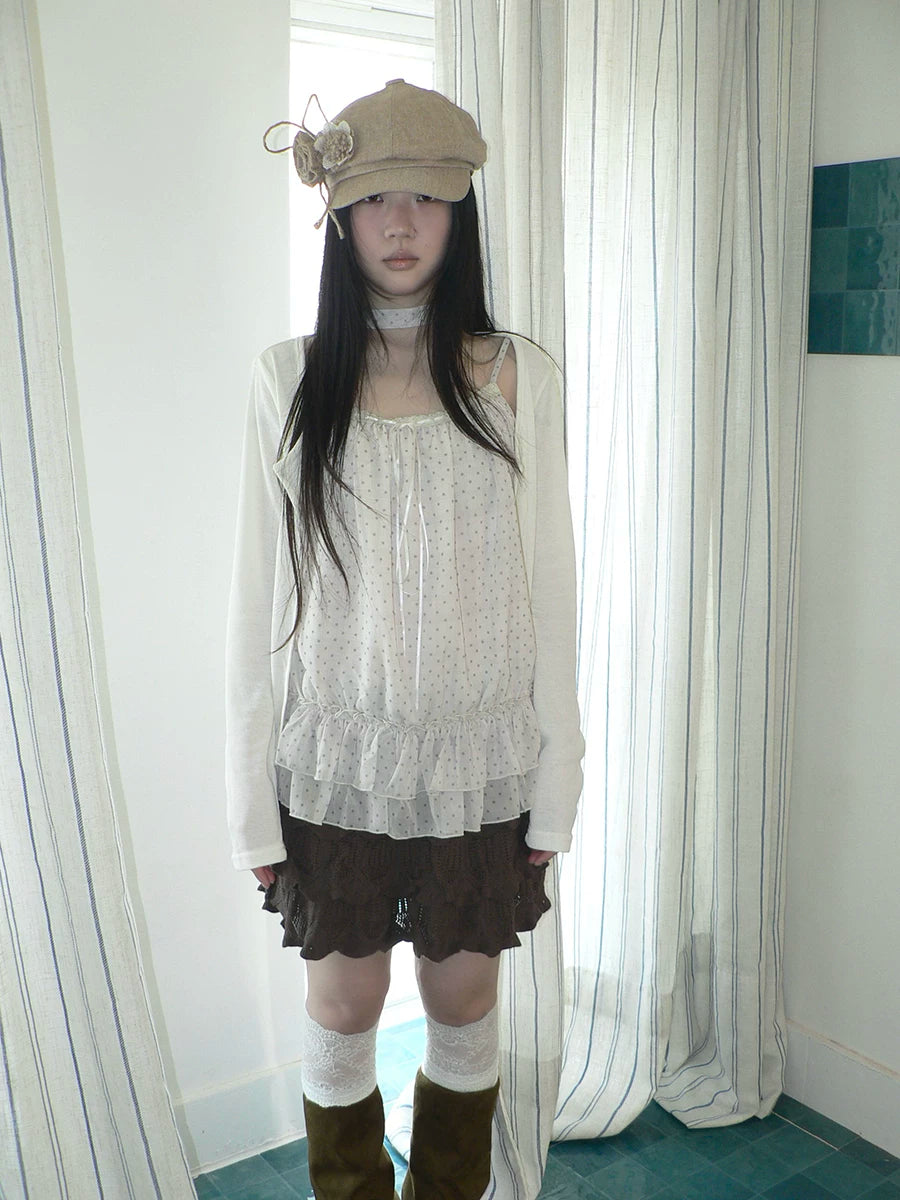 ANG: Project Polka Dot Fungus Edge Sling Knitted Cardigan Two-piece Set