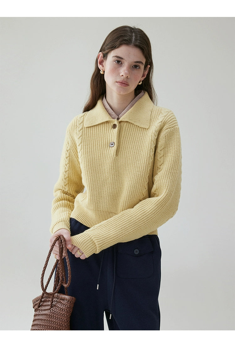 VOOE Lapel Lazy Twisted Wool Knitted Sweater