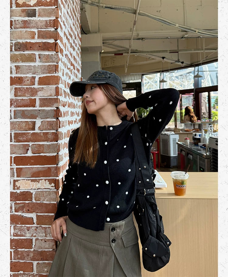 CCYE Front Shoulder Polka Dot Short Sweater Cardigan