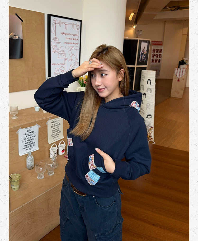 CCYE   Stitched Patch Embroidered Hooded Sweater