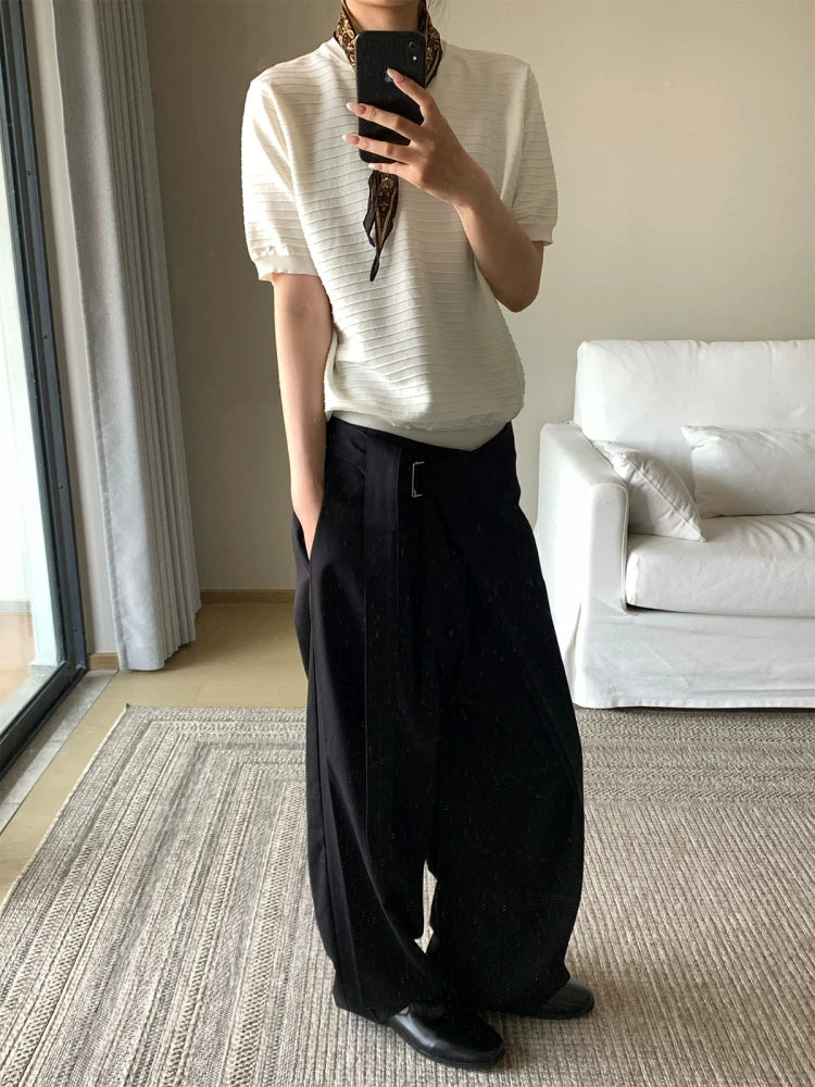 Slight Vogue Single Pleated Adjustable Waist Straight Pants