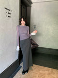 KELIFAN Retro High-waisted Long Striped Skirt