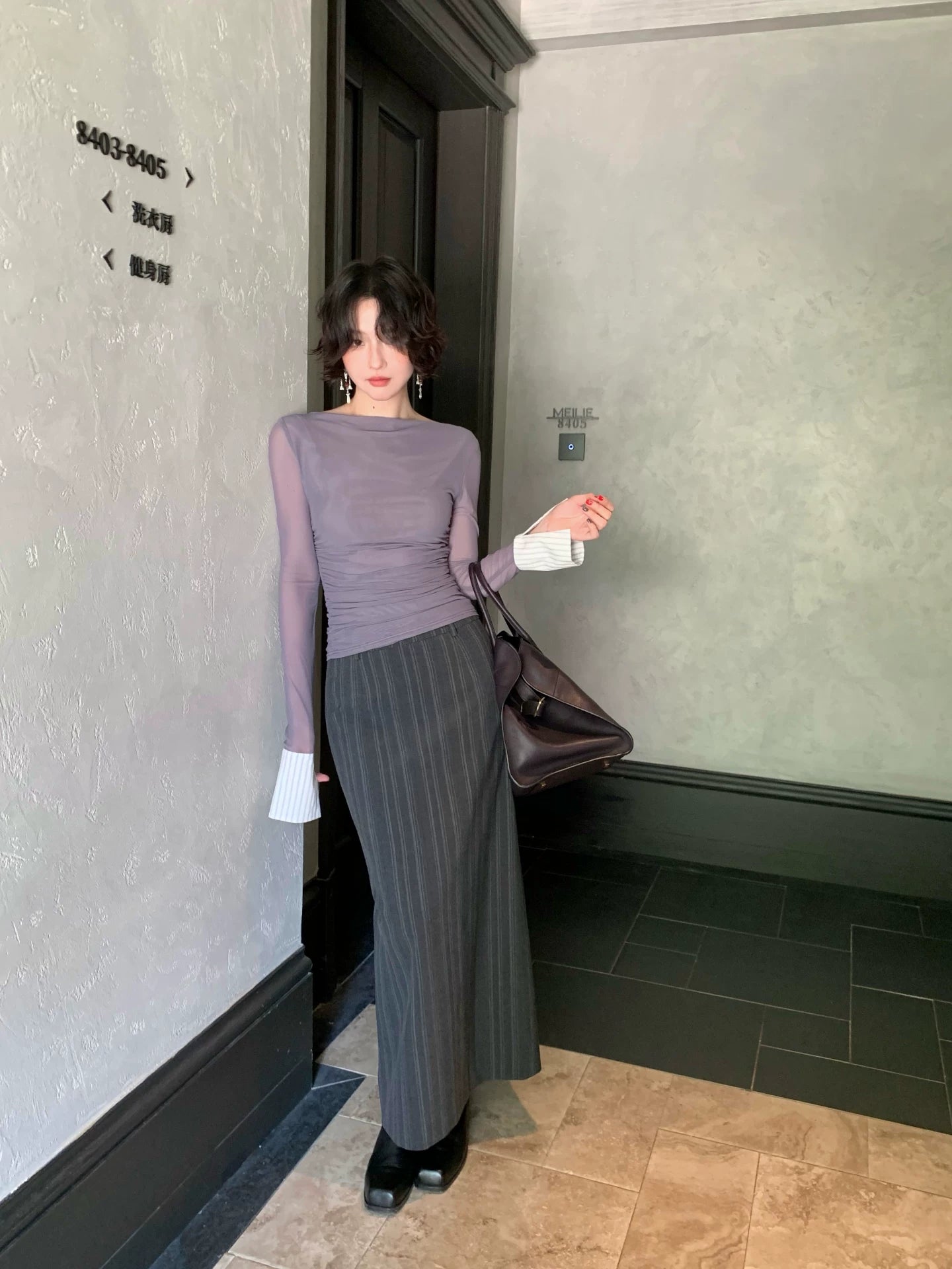 KELIFAN Retro High-waisted Long Striped Skirt
