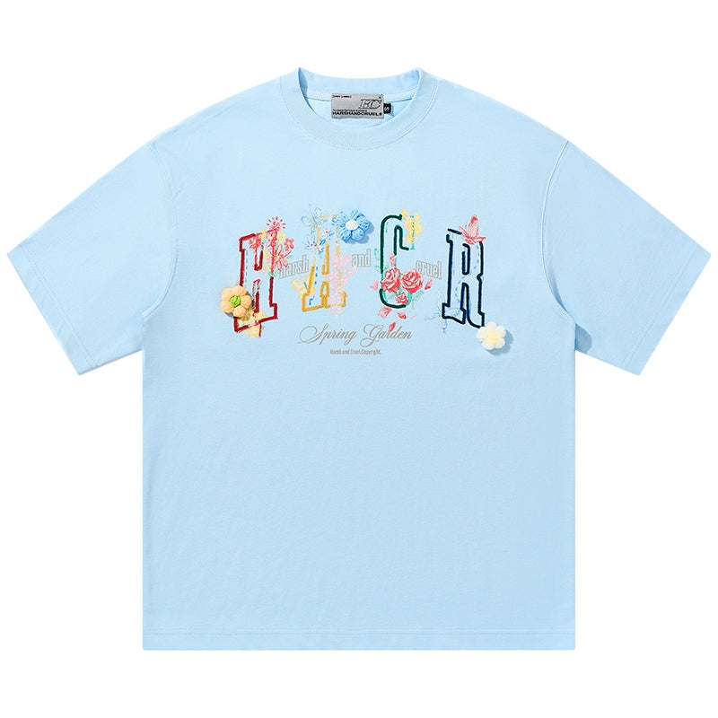 HACR Fun Hand-painted Three-dimensional Wool Small Flower Tee