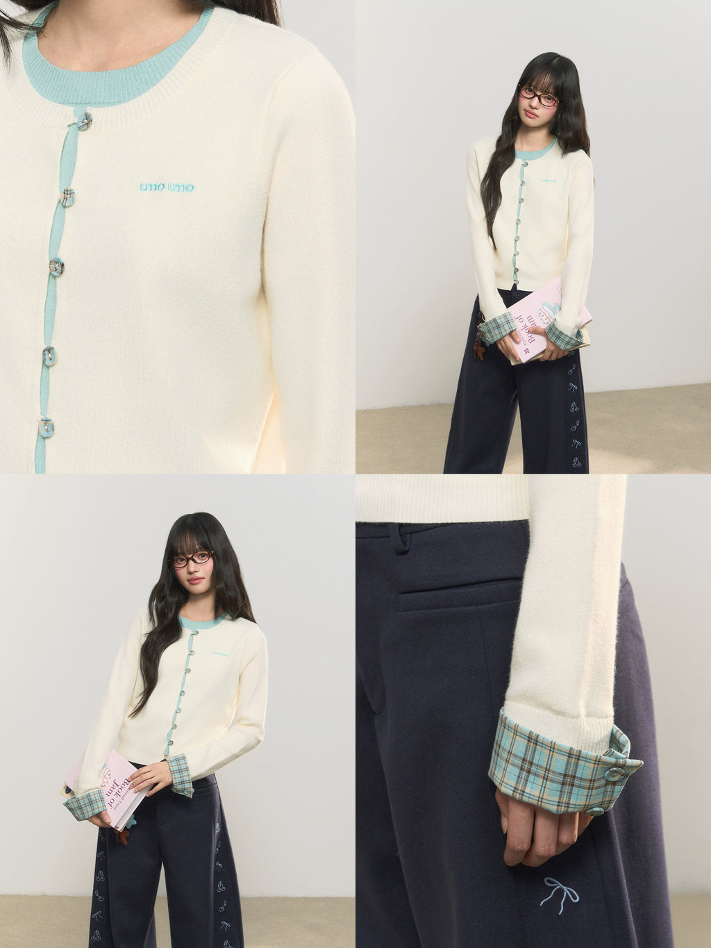 Umoumo Versatile Plaid Stitched Knitted Sweater