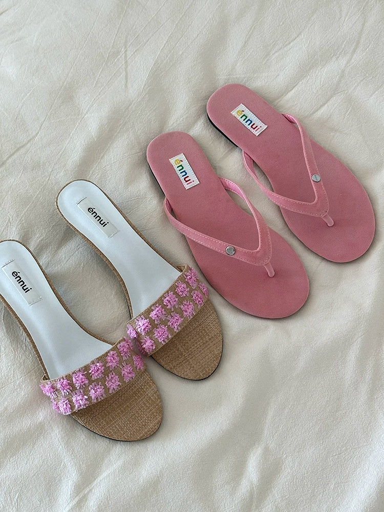 ENNUI Simple and Comfortable One-word Strap Low-heeled Small-heeled Slippers