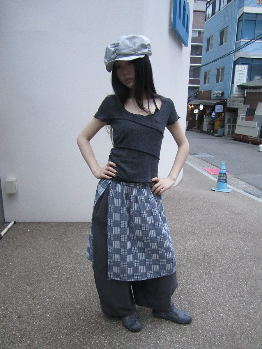 Ang:project Retrofake Two-piececontrast Coloru-shaped Collar Tee