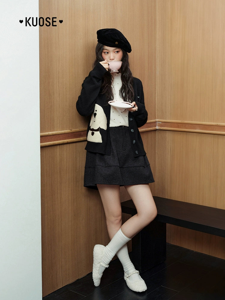 Kuose Embroidered Puppy Knitted Cardigan Jacket
