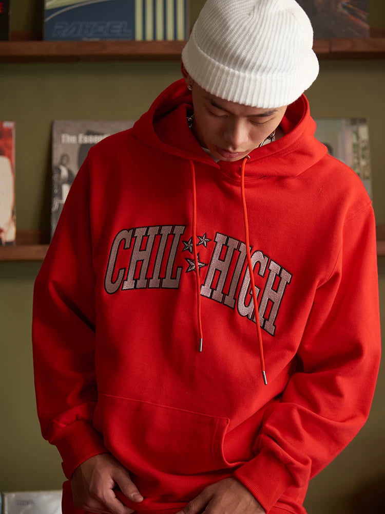 ChillHigh Loose Embroidery Hooded Pullover Sweater