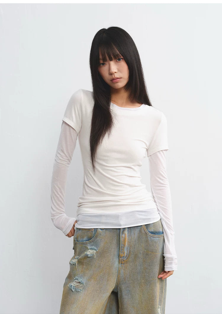 LINY LIBERTY Simple Fake Two-piece Long-sleeved T-shirt