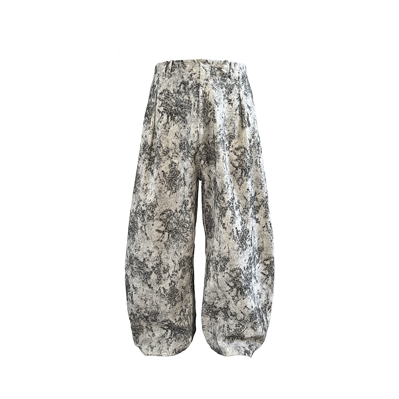 JCAESAR White Corrugated Jacquard Wide-leg Trousers
