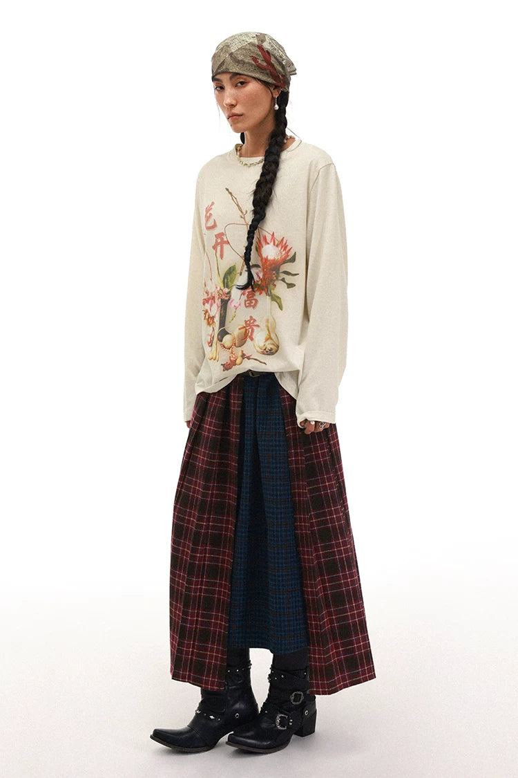 PHYS Chinese Floral Print Lazy Long-sleeved T-shirt