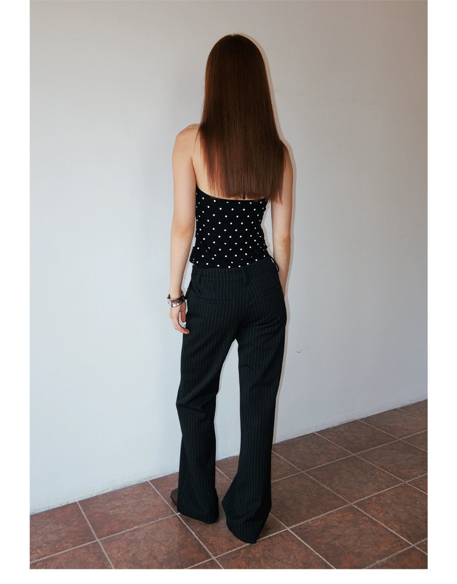 FUNKYFUN Medium and Low Waist Hot-drilled Pinstriped Flared Pants