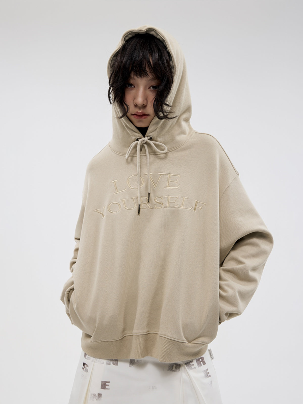 FUNKYFUN Embroidered Slogan Hooded Sweater