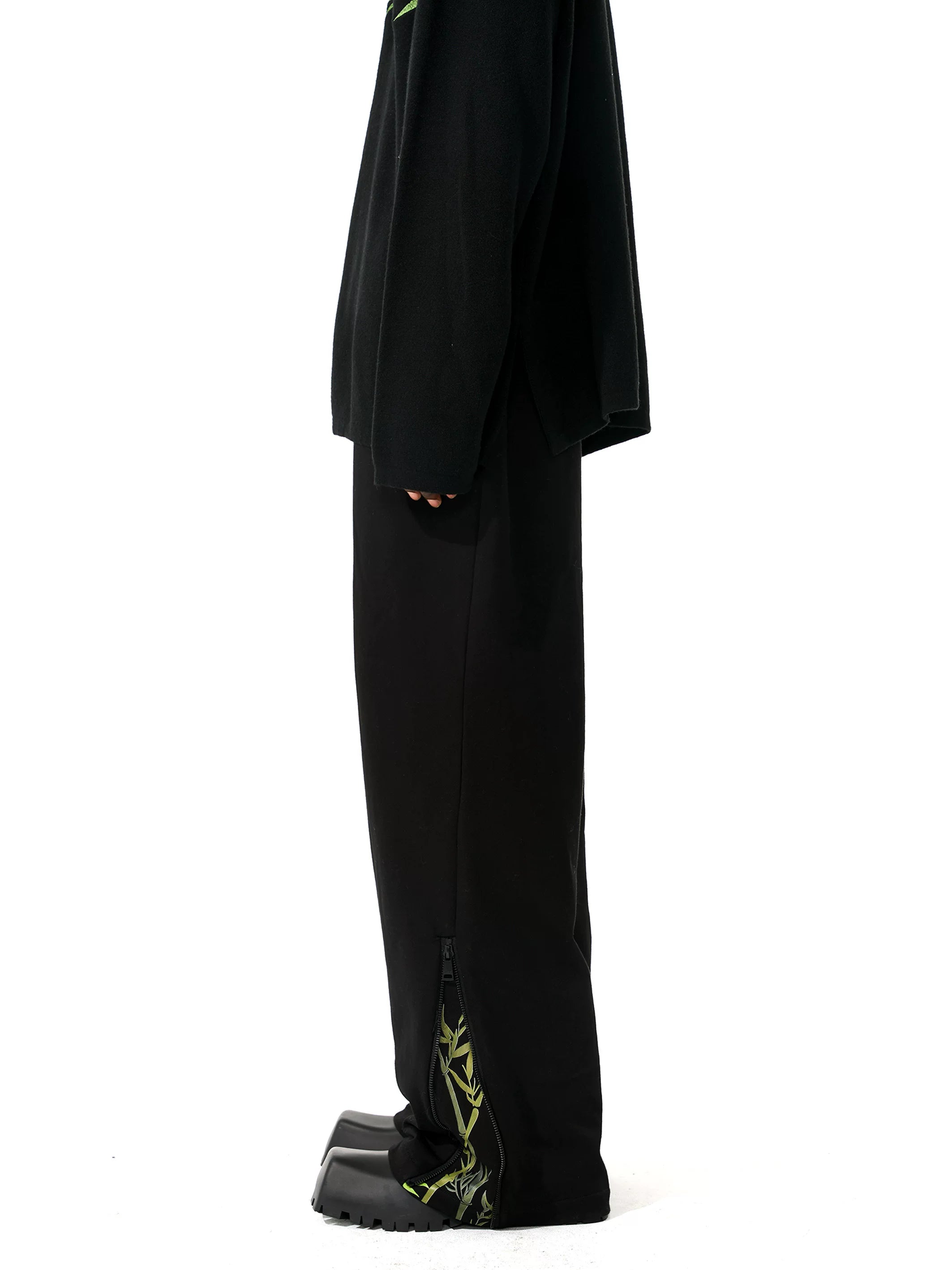 CNEW Splicing Deconstruction Green Bamboo Printing Casual Sweatpants