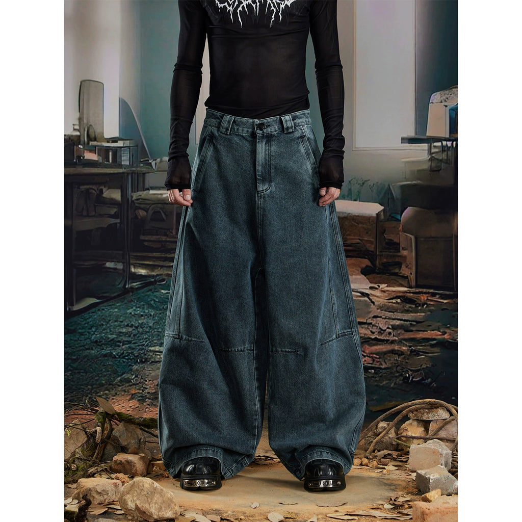 NOMANIAI Make Old Dirty Dyed Wide-leg Scimitar Jeans