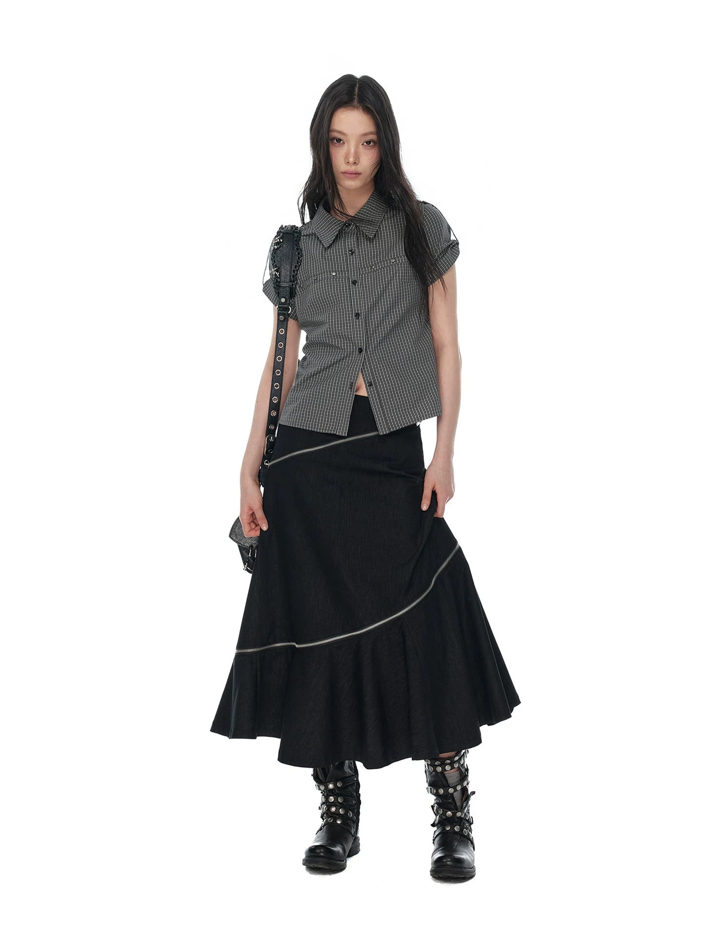 JIKOO Irregular A-word Thin Mid-length Skirt