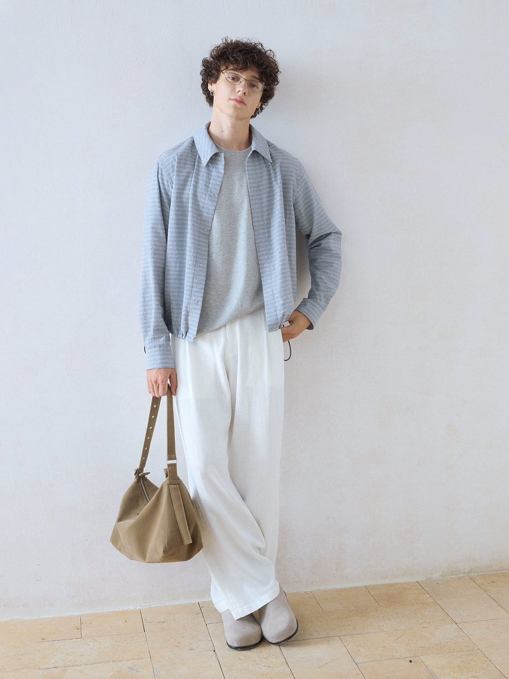 DIMC Wrinkled Texture Small Plaid Long-sleeved Shirt