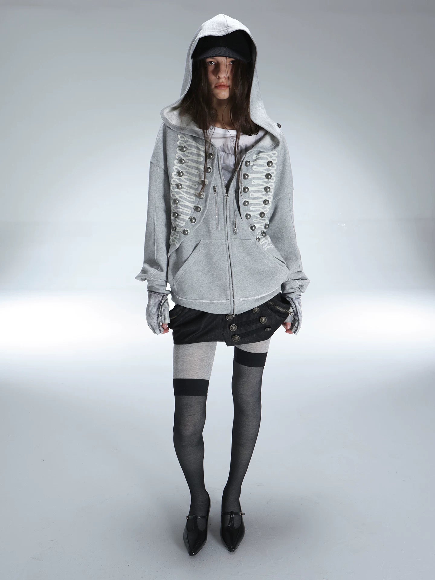 DoublePunch Embroidered Metal Buckle Loose Hooded Jacket