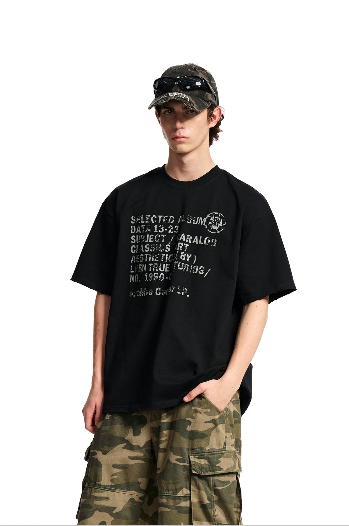 Loopsoon Chest Old Damaged Printed Casual Versatile Tee