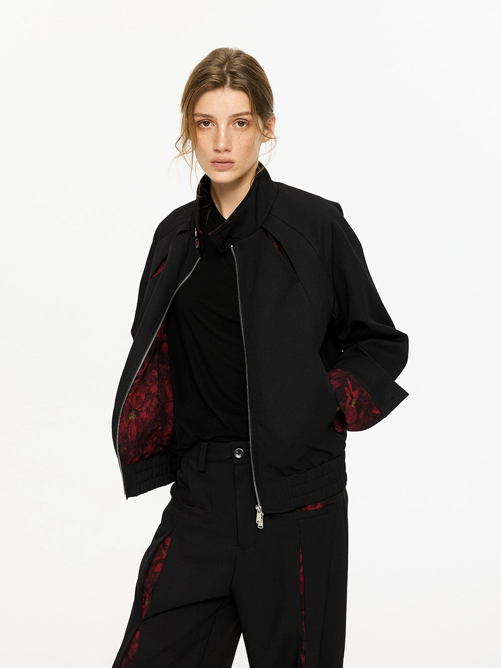 KREATE Contrasting Stand-up Collar Jacket