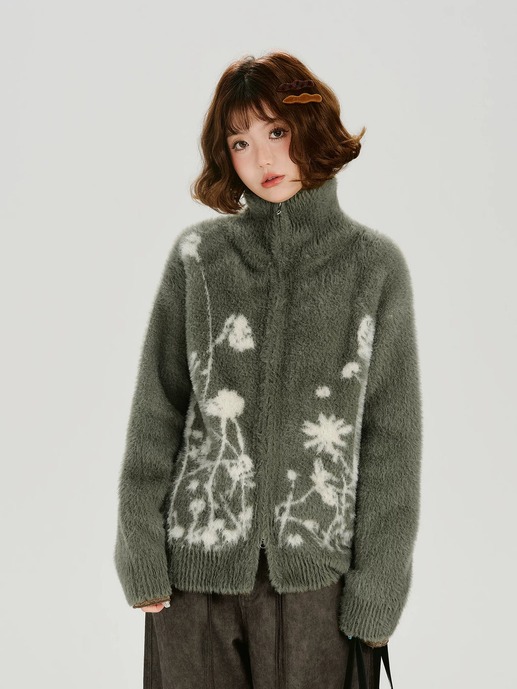 Girlyhalo Vintage Turtleneck Knitted Sweater Jacket